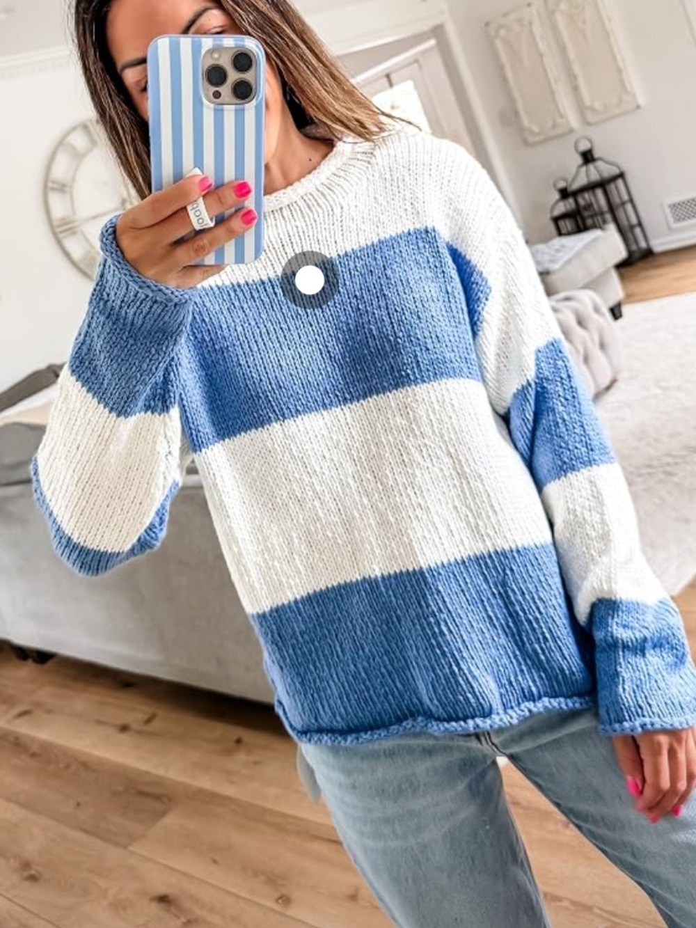 Blue & White Striped Knit Sweater🚌